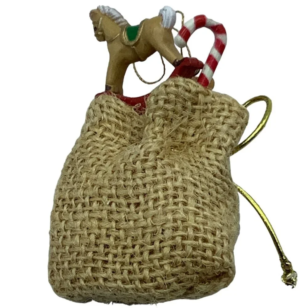 Santa's Claus Sack Filled with Toys Teddy Bear Horse Christmas Ornament 3.5